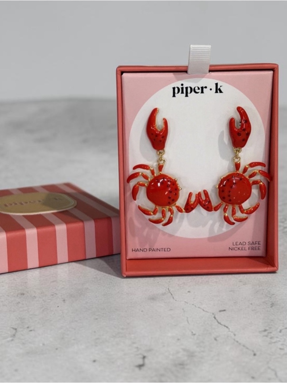 PIPER K Hand-Painted Red Enamel Crab Sway Articulated Earrings Mermaidcore NWT